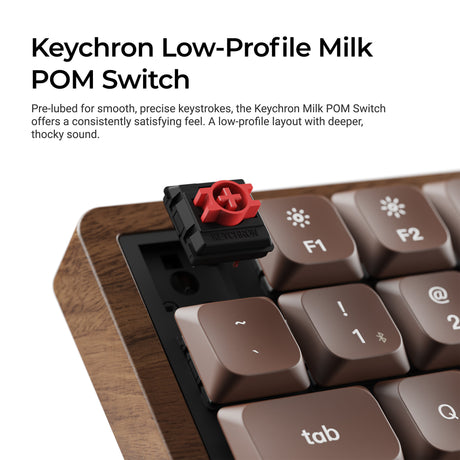 Keychron k3 max-h1w all-wood special edition rgb mechanisch toetsenbord (houtkleur, us lay-out (qwerty), milk pom red, 75%, rgb leds, double-shot pbt, hot swap, 2.4ghz | bluetooth 5.1 | usb-c)