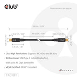 Club 3d usb-c naar minidisplayport dp40 bidirectioneel adapter (zwart, 2 meter, vesa-gecertificeerd)