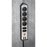 Brennenstuhl ®estilo hoekaansluitdoosstrook met usb laadfunctie 6-weg 4x b eschermend contactdoos 2x euro zilver zwart