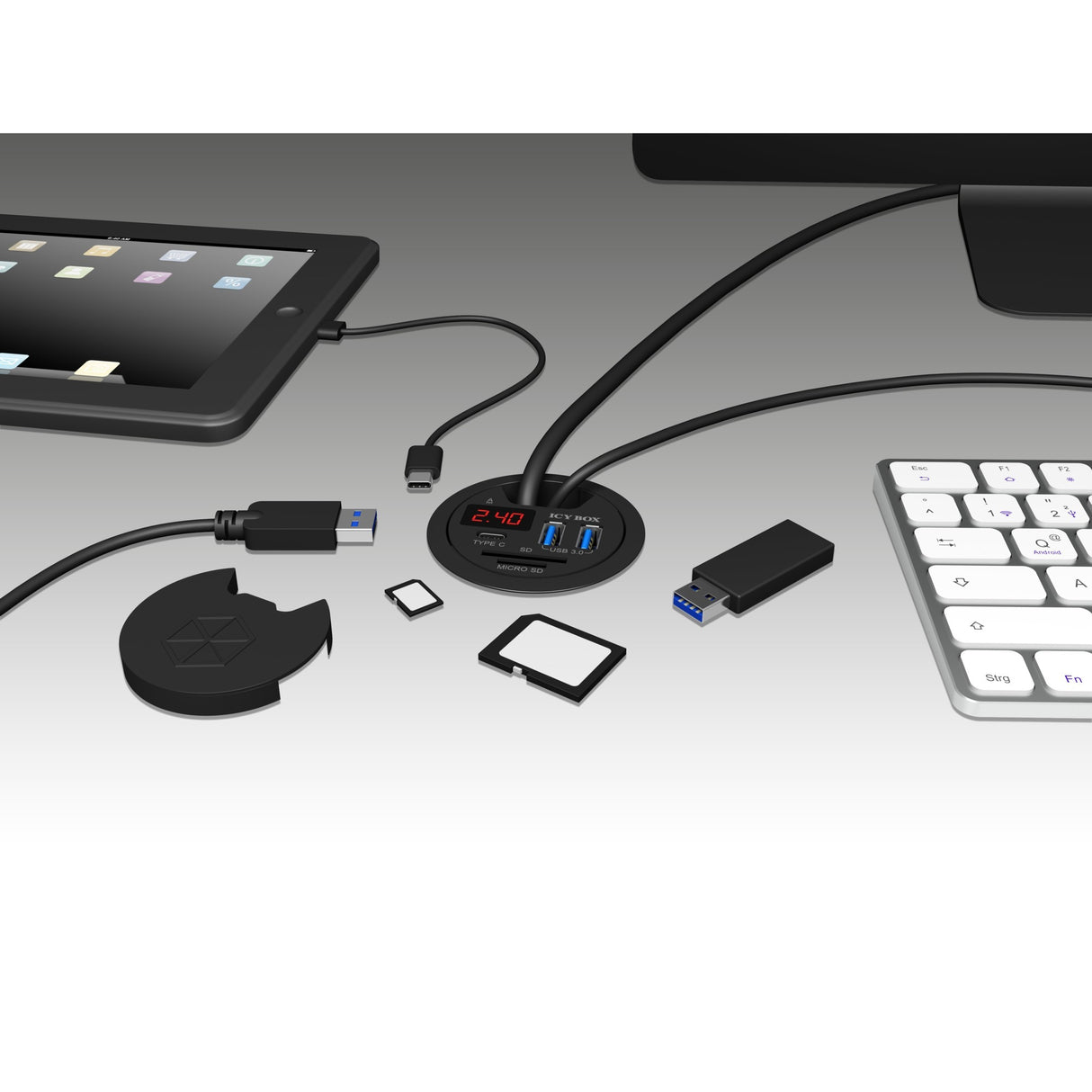 Icy box ib-hub1404 usb-hub (zwart, incl. usb-c, sd- en microsd kaartlezer en oplaadfunctie)