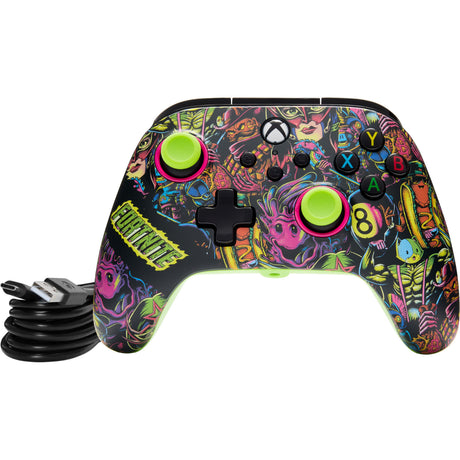 Powera advantage controller met kabel voor de xbox series x|s - fortnite: glow (neongroen, xbox series x|s, xbox one, pc)