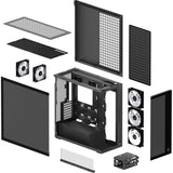 Arctic xtender midi tower behuizing (zwart (mat) | 2x usb-a | 1x usb-c | rgb | tempered glass)