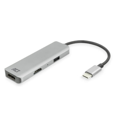Act connectivity usb-c 4k multiport adapter voor 2 hdmi schermen, usb-a datapoort (aluminium)