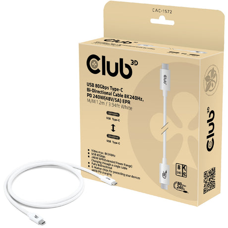 Club 3d gecertificeerde usb-c kabel (wit, 1,2 meter, 240 w)