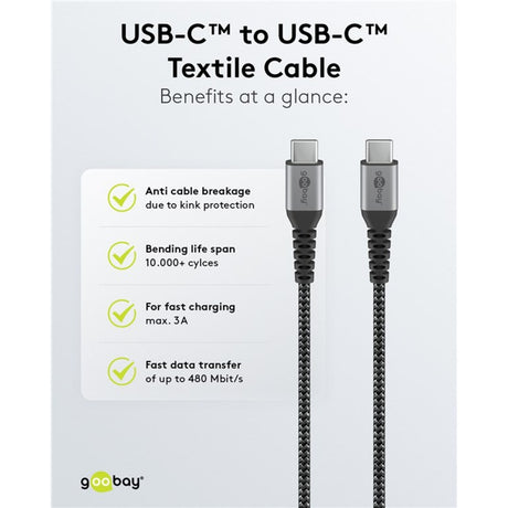Goobay usb-c snellader nano (65 w) en usb-c textielkabel (zwart, 1 meter)