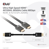 Club 3d ultra high speed hdmi 2.1 male-male kabel (zwart, 4 meter, 4k 120hz, 8k 60hz, 48gbps)