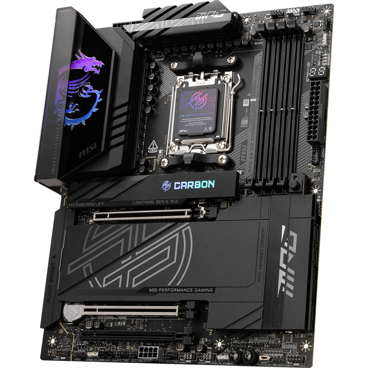 Msi mpg x870e carbon wifi socket am5 moederbord (raid, 5gb-lan, 2,5gb-lan, wi-fi 7, bt, sound, atx)