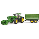 Bruder john deere 7r 350 met frontlader en transportaanhanger modelvoertuig (03155)