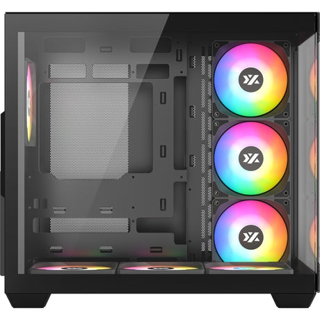 Xyz pc gear tesseract x midi tower behuizing (zwart | 2x usb-a | 1x usb-c | tempered glass)
