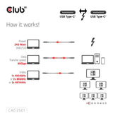 Club 3d thunderbolt 5 gecertificeerde 8k240hz kabel (zwart, data 80 120 gbps, epr 240 watt,1 meter)