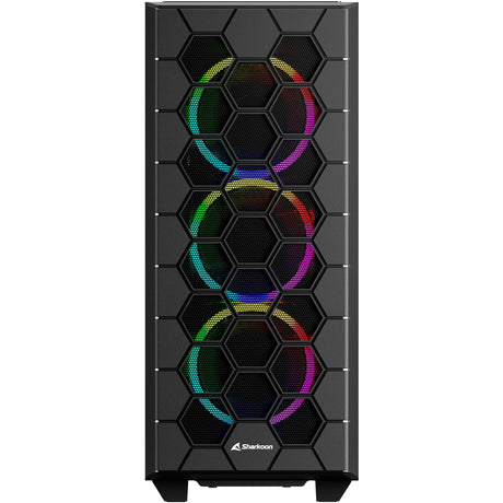 Sharkoon rgb hex midi tower behuizing (zwart | 2x usb-a | 1x usb-c | rgb | tempered glass)