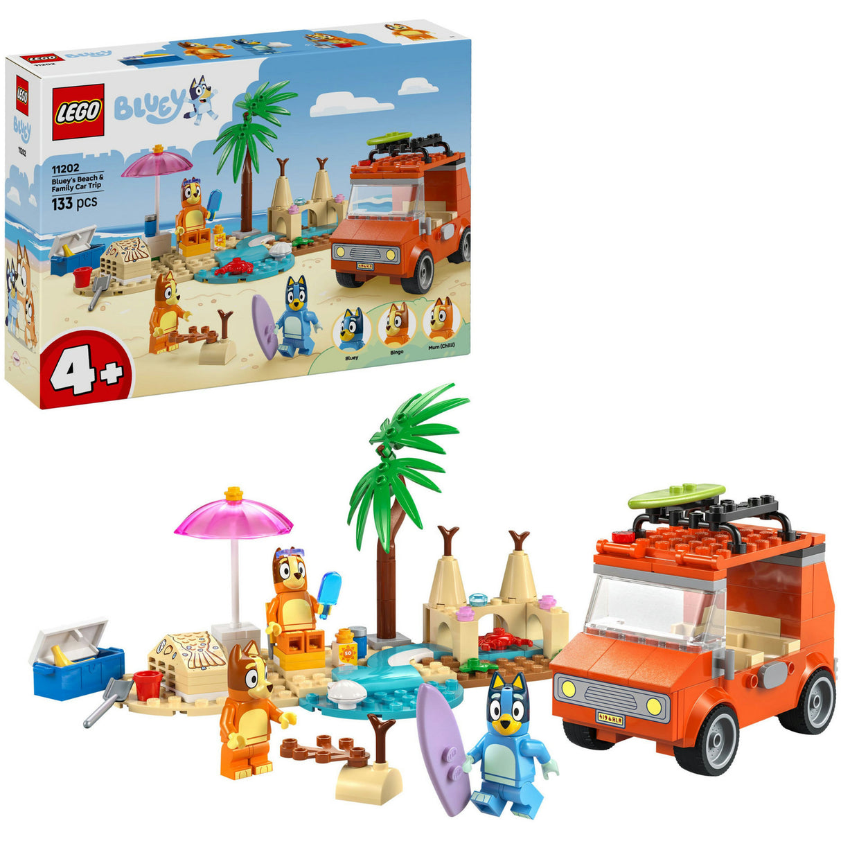 Lego bluey - bluey's autorit naar het strand constructiespeelgoed (11202)