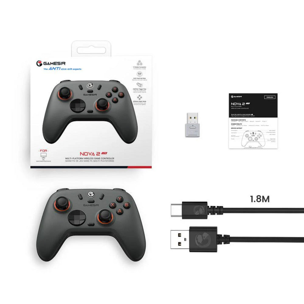 Gamesir nova 2 lite multiplatform wireless game controller (donkergrijs, switch, pc, android en ios, bluetooth 2.4 ghz usb)