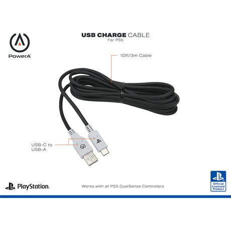 Powera usb-c-kabel voor playstation 5 (zwart wit, 3 meter)