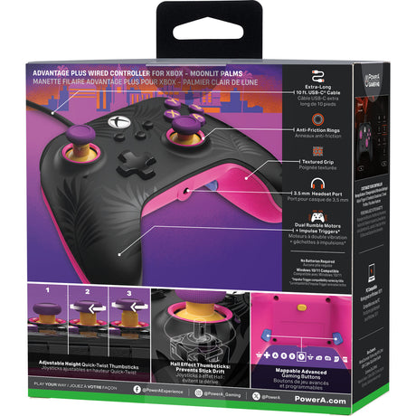 Powera advantage plus bedrade controller voor xbox series x|s - palmbomen in maanlicht (roze, xbox series x|s, xbox one, pc)