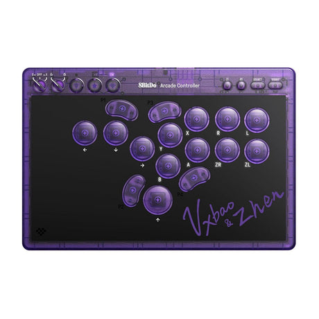 8bitdo arcade controller - transparent purple signature edition (paars transparant, 2.4 ghz bluetooth usb, nintendo switch 1 + 2, pc)