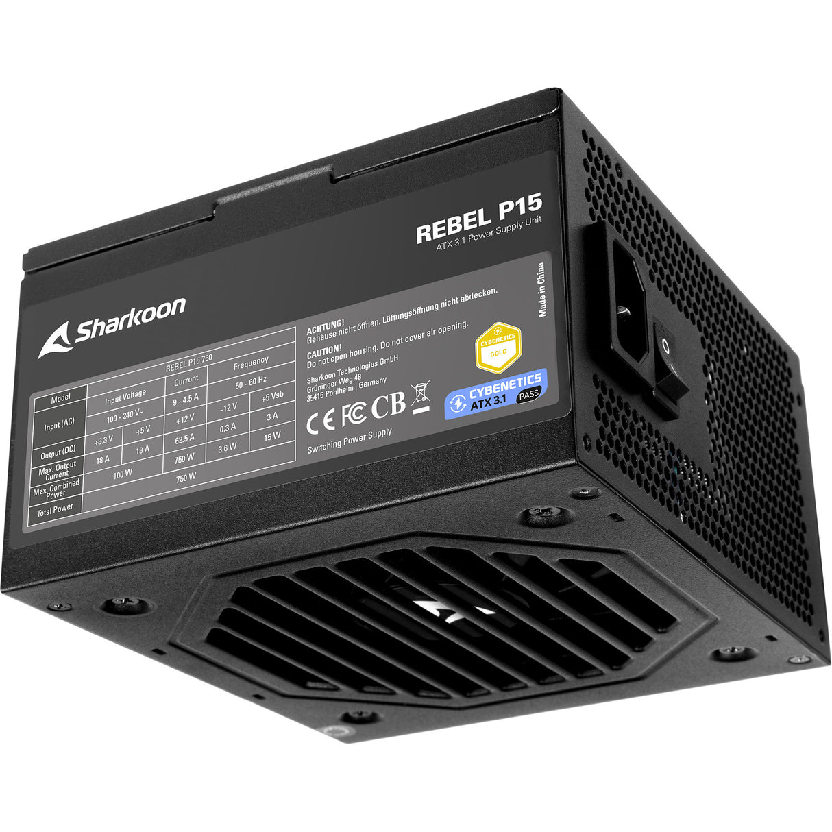 Sharkoon rebel p15 750 watt voeding (zwart, 1x 12v-2x6, 4x pcie)