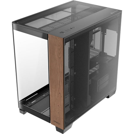 Antec c8 curve wood midi tower behuizing (zwart houtkleur | 2x usb-a | 1x usb-c | tempered glass)