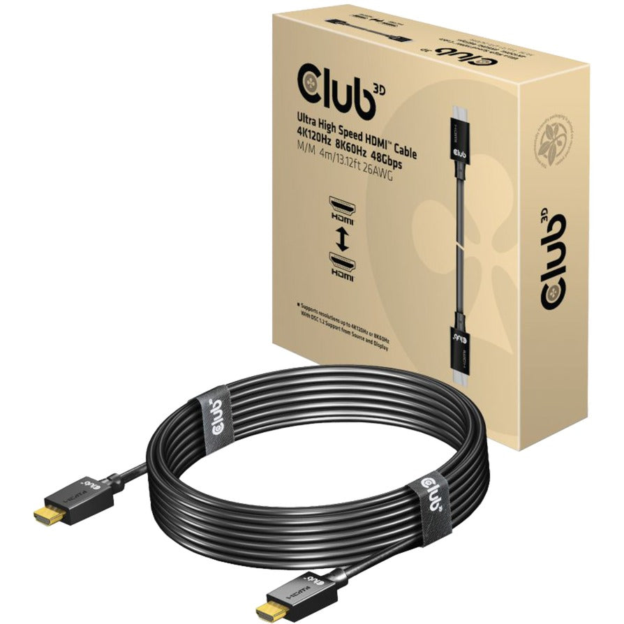Club 3d ultra high speed hdmi 2.1 male-male kabel (zwart, 4 meter, 4k 120hz, 8k 60hz, 48gbps)