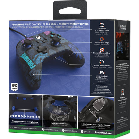 Powera advantage controller met kabel voor de xbox series x|s - fortnite: victory royale (donkerblauw, xbox series x|s, xbox one, pc)