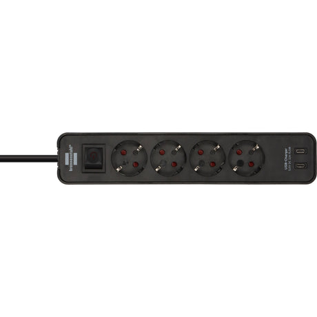 Brennenstuhl ecolor 4-voudige stekkerdoos met 2 usb-laadaansluitingen (zwart, 4x stekker, 2x usb-c, 2x usb-c)