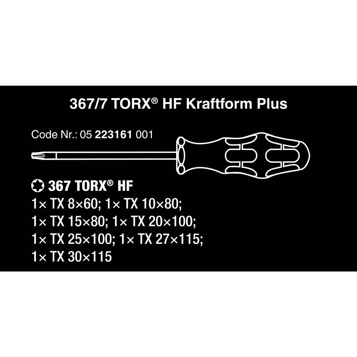 Wera 367 7 torx hf-schroevendraaierset kraftform plus + rek (zwart groen, 7-delig)