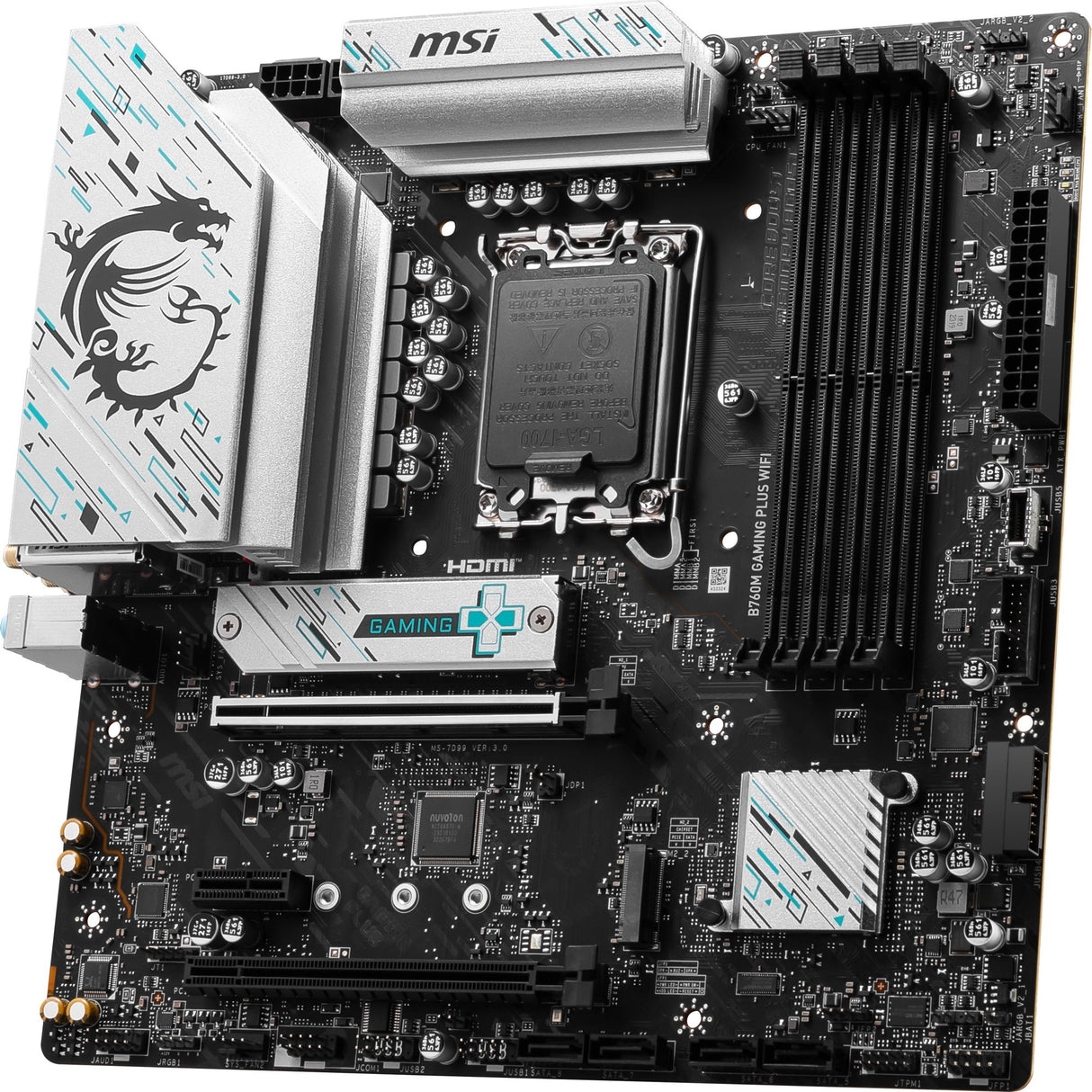 Msi b760m gaming plus wifi socket 1700 moederbord (zwart zilver, raid, 2.5 gb-lan, wi-fi 6e, bt, sound, µatx)