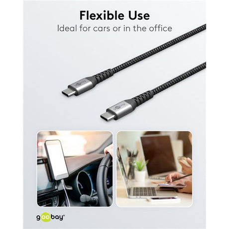 Goobay usb-c snellader nano (65 w) en usb-c textielkabel (zwart, 1 meter)