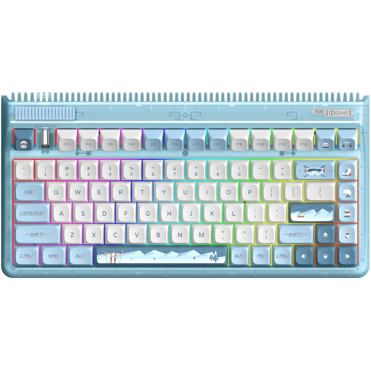 Iqunix og80 wintertide wireless mechanical keyboard (lichtblauw, us lay-out (qwerty), cherry mx red, 80% (tkl), rgb leds, hot-swappable, pbt, 2.4ghz | bluetooth 5.1 | usb-c)