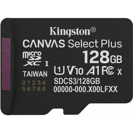 Kingston canvas select plus 128 gb microsdxc geheugenkaart (zwart, uhs-i u1, class 10, v10)