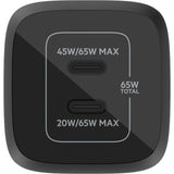 Belkin boostcharge pro 2-poorts usb-c gan-wandlader met pps (65 w) (zwart)