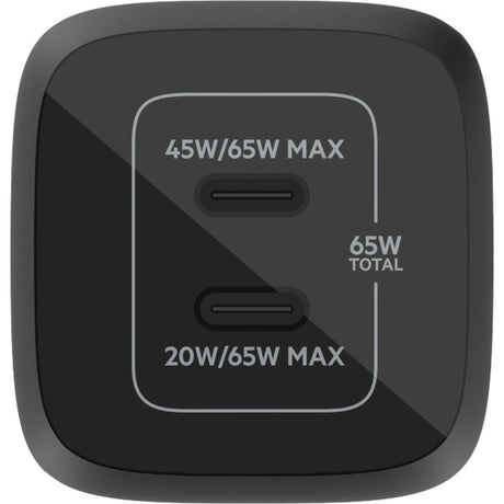 Belkin boostcharge pro 2-poorts usb-c gan-wandlader met pps (65 w) (zwart, 2x usb-c)