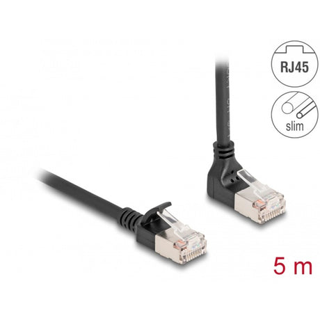 Delock rj45 network cable cat.6a s ftp slim 90° upwards angled straight 5 m kabel (zwart)