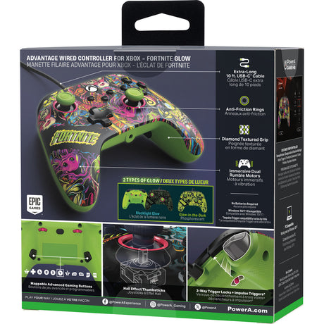 Powera advantage controller met kabel voor de xbox series x|s - fortnite: glow (neongroen, xbox series x|s, xbox one, pc)