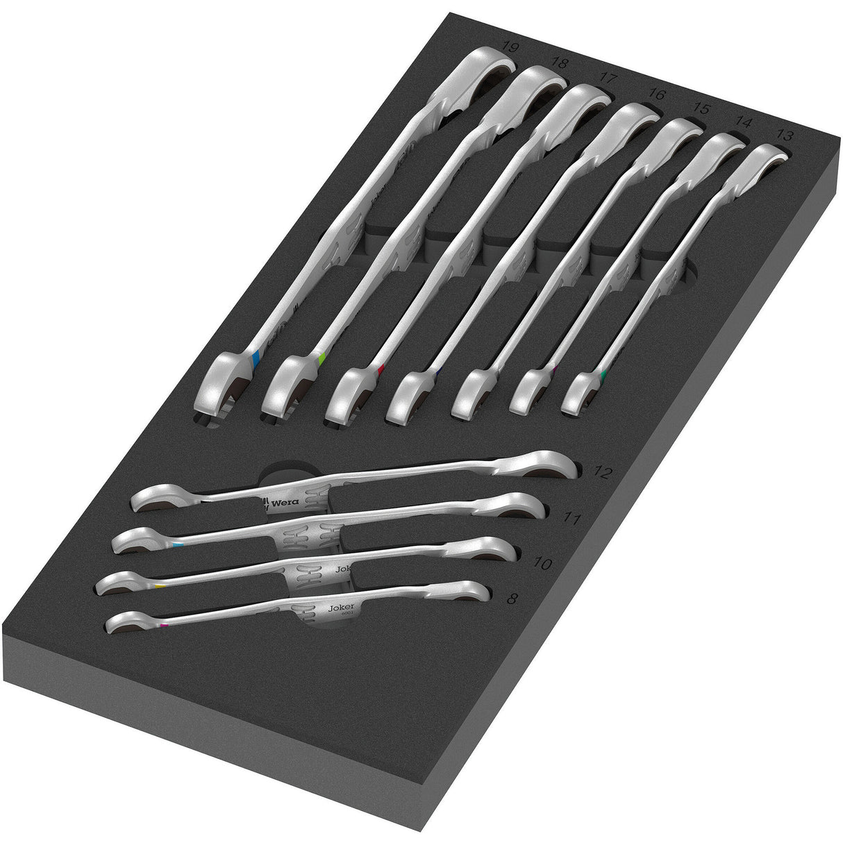 Wera 9733 schuimrubberen inzetstuk met 6001 joker switch set 1, 11‑delig moersleutel (zwart grijs)