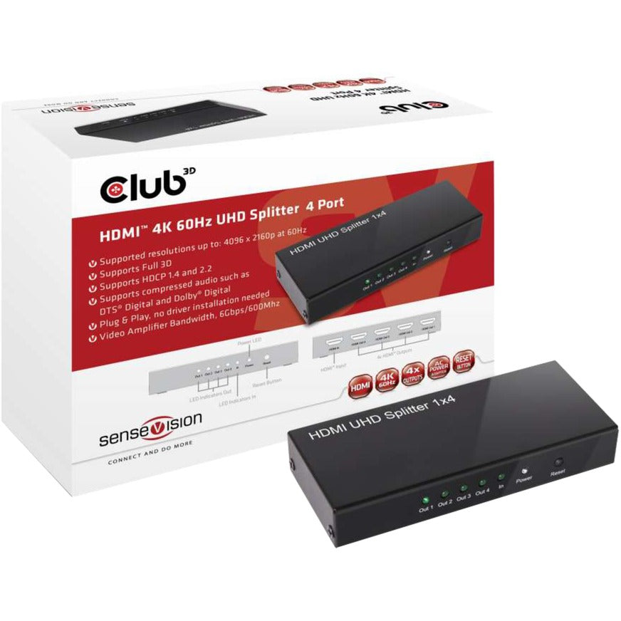 Club 3d hdmi splitter 2.0 uhd (zwart)