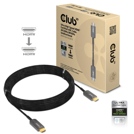 Club 3d gecertificeerde actieve optische ultra high speed hdmi 2.1 kabel (zwart, 10 meter, 8k)