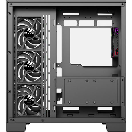 Xyz pc gear tesseract a-rgb midi tower behuizing (zwart | 2x usb-a | 1x usb-c | rgb | tempered glass)