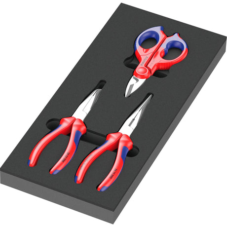 Wera 9781 schuimrubberen inzetstuk met knipex tangen set 2, 3‑delig tangenset (zwart grijs, in schuiminzet voor werkplaatswagen)