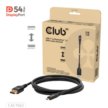 Club 3d usb-c naar displayport 2.1 kabel (zwart, 2 meter)