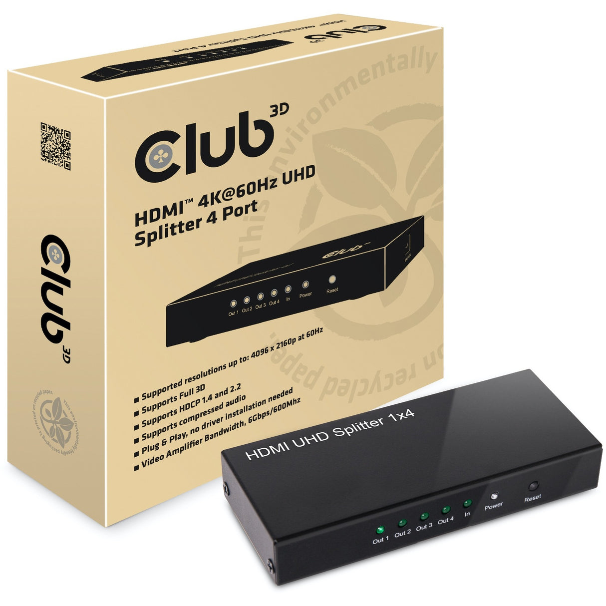 Club 3d hdmi splitter 2.0 uhd (zwart)