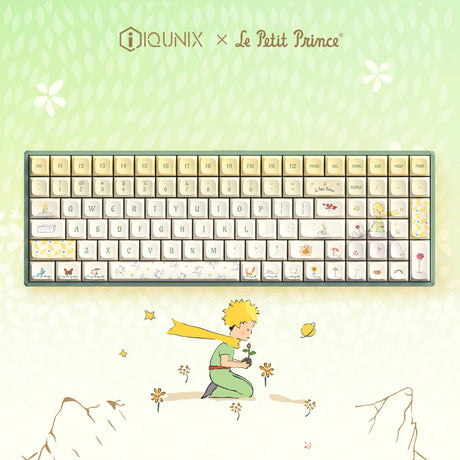 Iqunix f97 floral date rgb mechanisch gaming toetsenbord (groen, us lay-out (qwerty), iqunix little prince, 96%, rgb leds, hot-swappable, pbt, 2.4ghz | bluetooth 5.1 | usb-c)