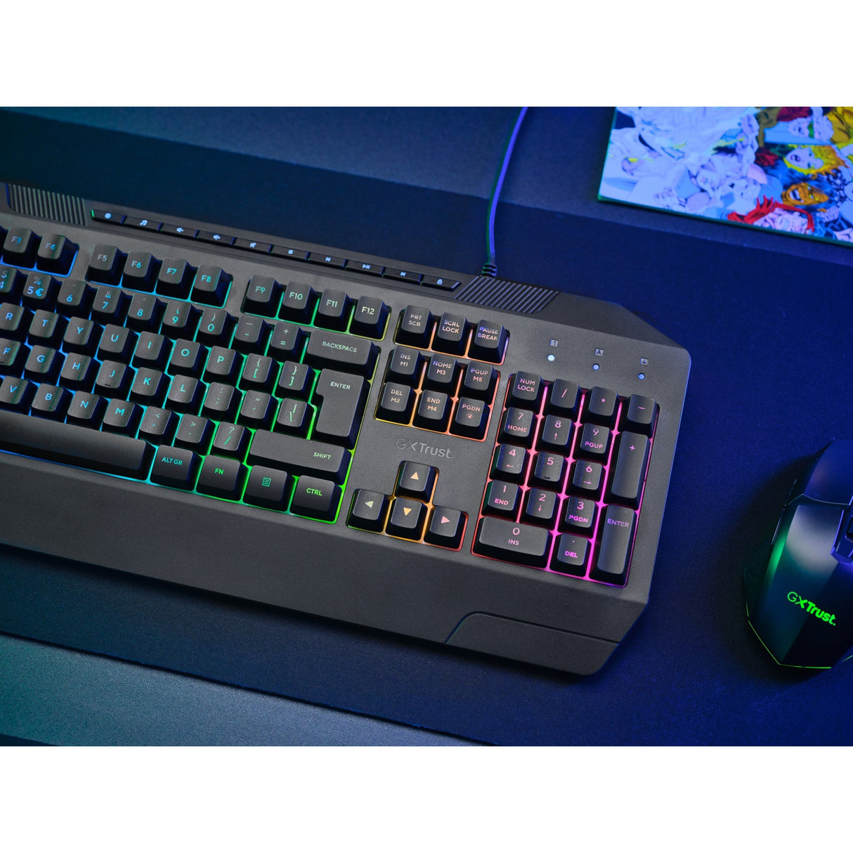 Trust gxt 836 evocx rgb gaming toetsenbord (zwart, us lay-out (qwerty), membraan, 100%, rgb)