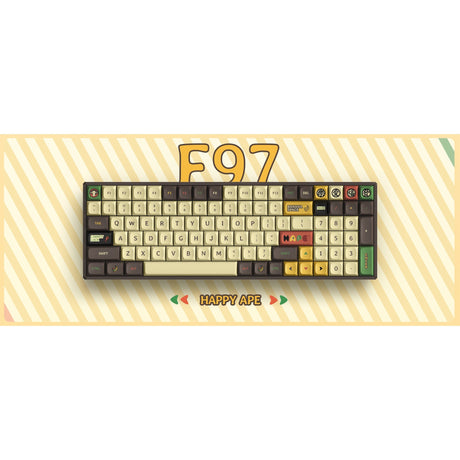 Iqunix f97 happy ape wireless mechanical keyboard (bruin, us lay-out (qwerty), cherry mx red, 96%, rgb leds, hot-swappable, pbt, 2.4ghz | bluetooth 5.1 | usb-c)