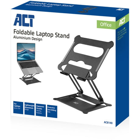 Act connectivity laptopstandaard, aluminium, inklapbaar, traploos in hoogte verstelbaar (zwart)