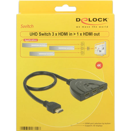 Delock 3x hdmi naar 1x hdmi switch (zwart, 50 centimeter, 4k)