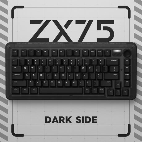 Iqunix zx75 dark side wireless mechanical keyboard (zwart, us lay-out (qwerty), gateron red, 75%, rgb leds, hot-swappable, double-shot pbt, 2.4ghz | bluetooth 5.1 | usb-c)