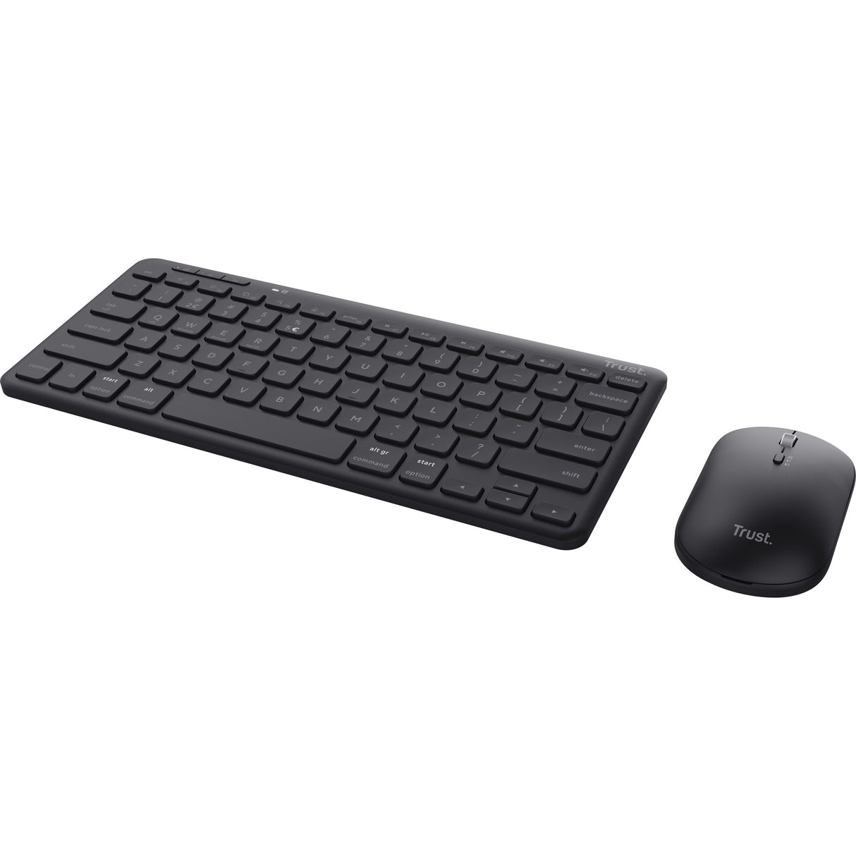 Trust lyra multi-device wireless keyboard mouse desktopset (zwart, us lay-out (qwerty), scissor switches, 65%, 800 - 1.600 dpi, 2,4 ghz usb, bluetooth)