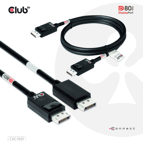 Club 3d displayport 2.1 vesa dp80 gecertificeerde kabel male-male (zwart, 1,2 meter, 4k 240hz, 8k 60hz, 80gbps)