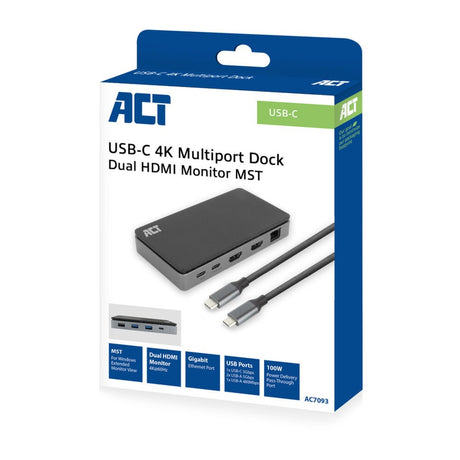 Act connectivity usb-c 4k mst dockingstation (zwart grijs)